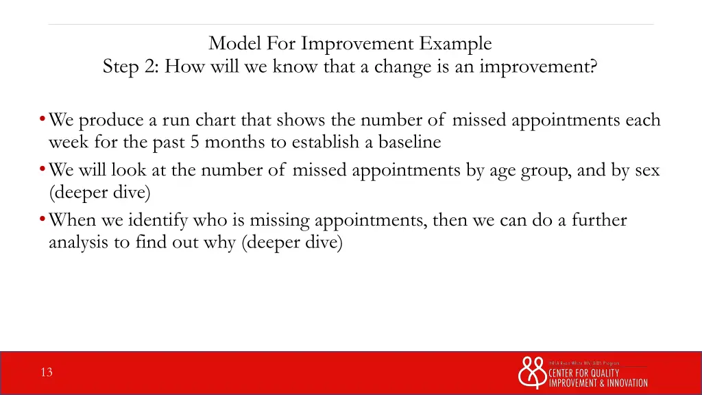 model for improvement example step 2 how will