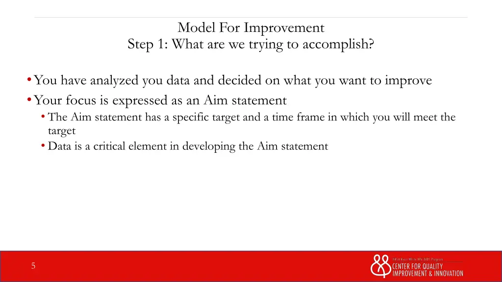 model for improvement step 1 what are we trying