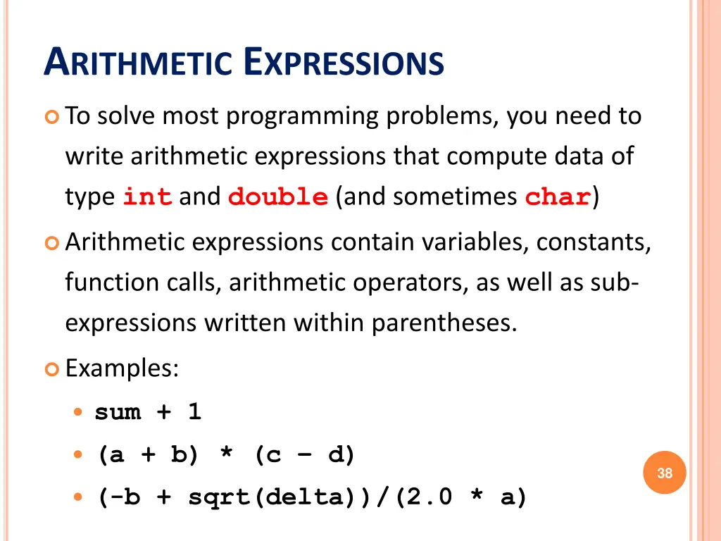 a rithmetic e xpressions
