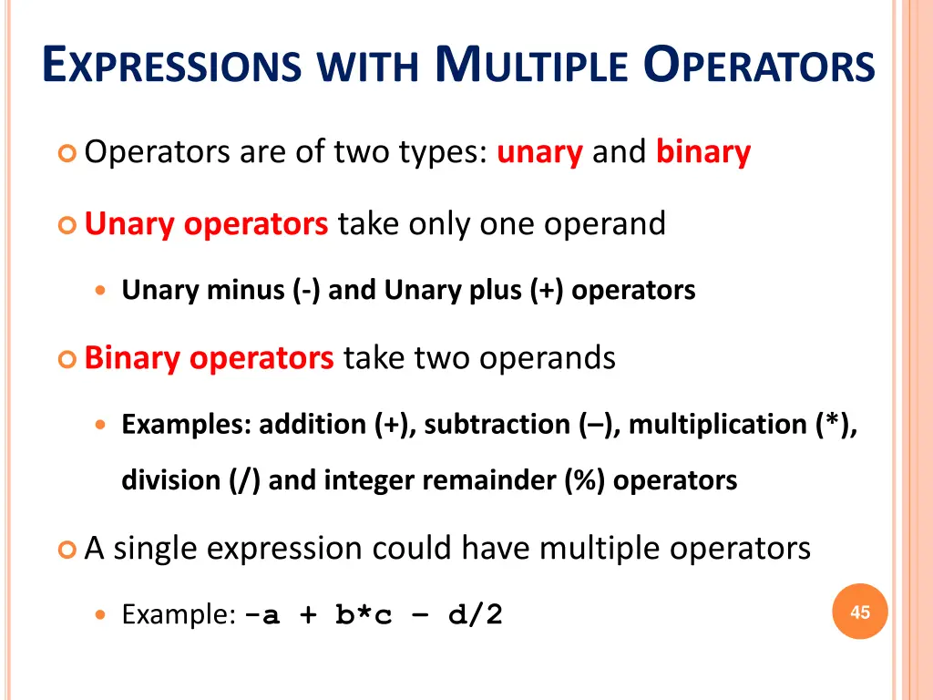 e xpressions with m ultiple o perators