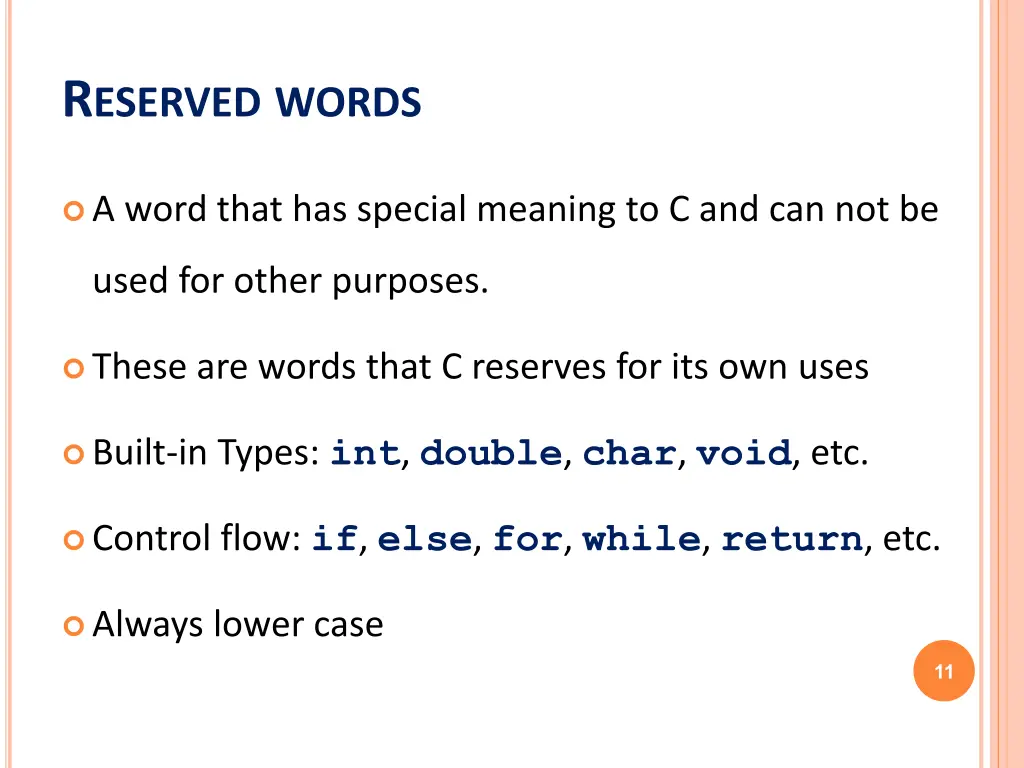 r eserved words