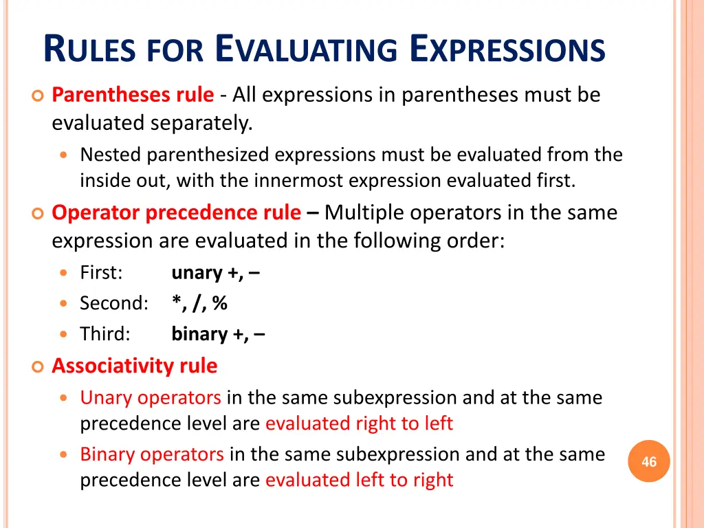 r ules for e valuating e xpressions