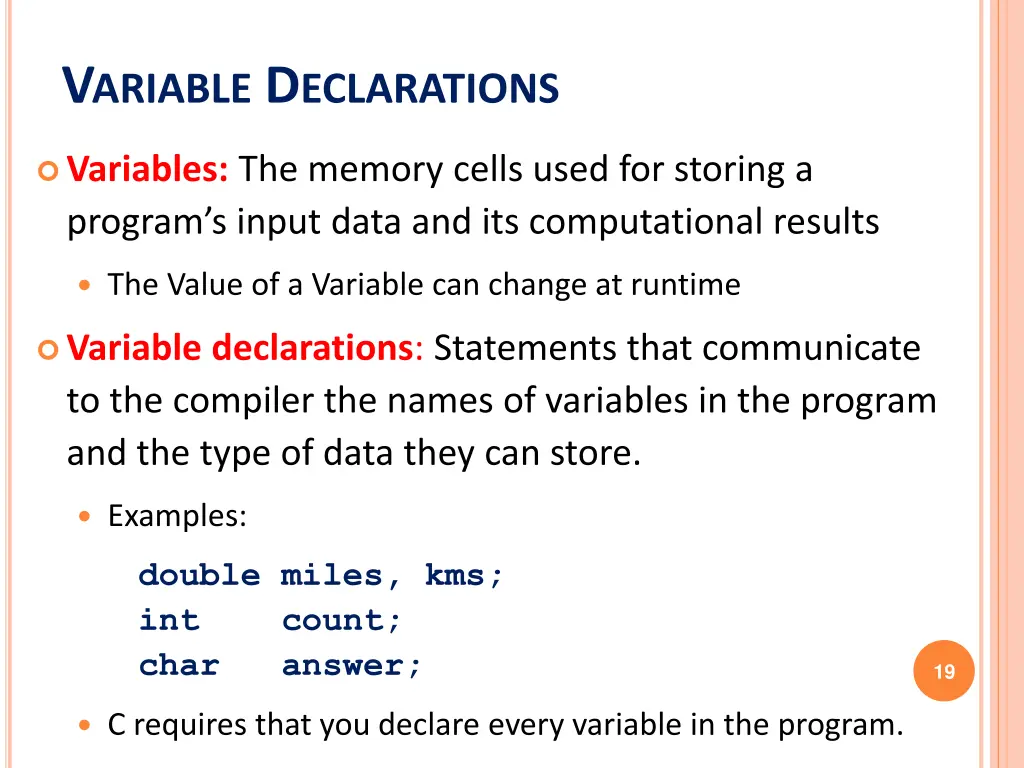 v ariable d eclarations