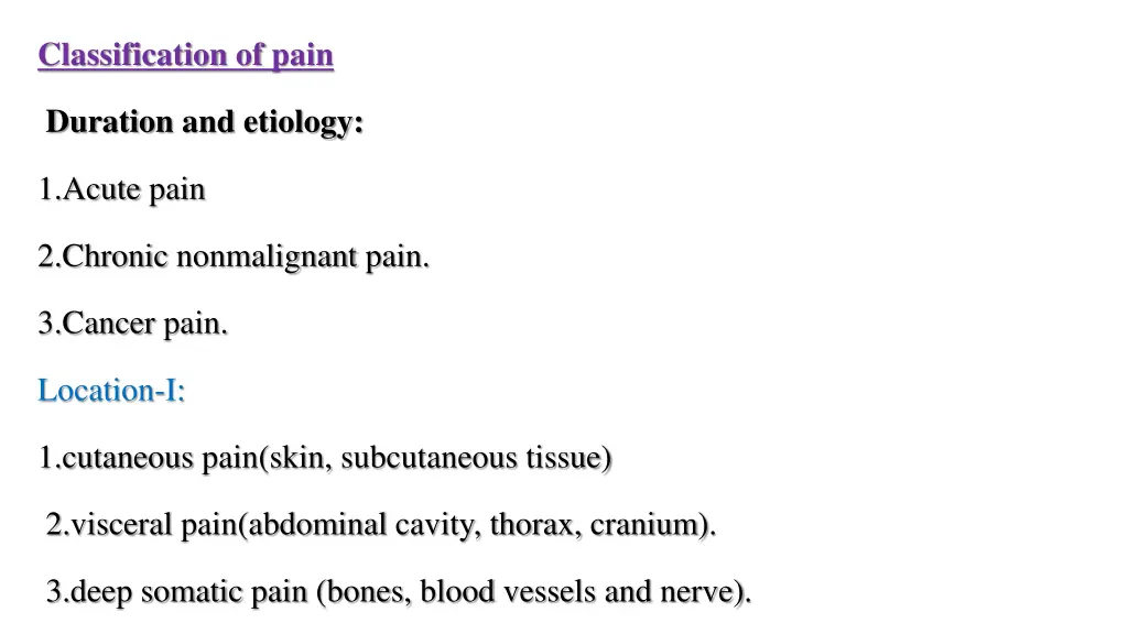 classification of pain