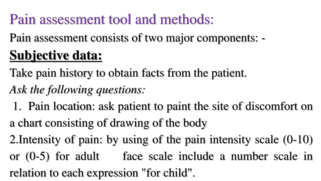 pain assessment tool and methods pain assessment
