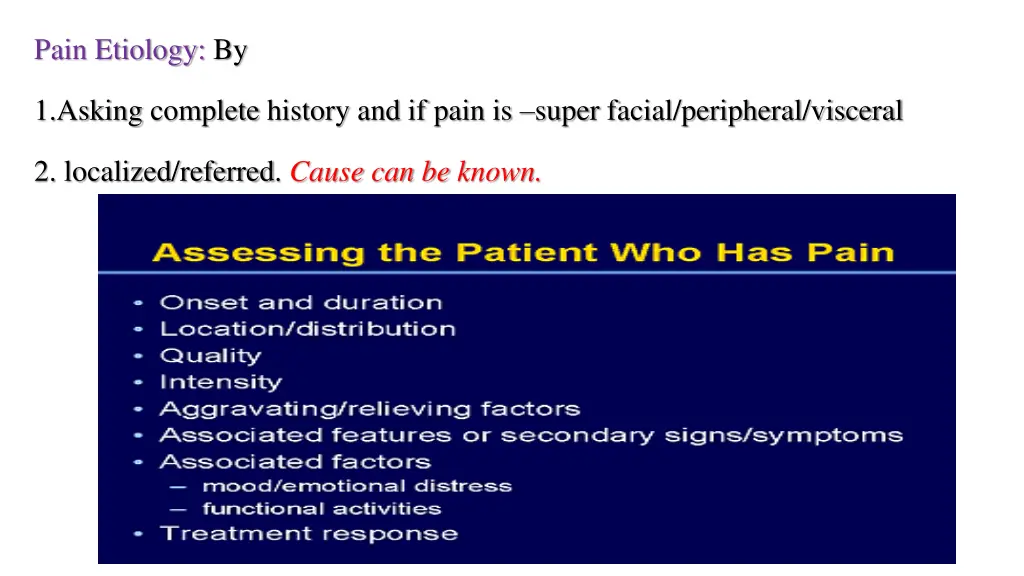 pain etiology by