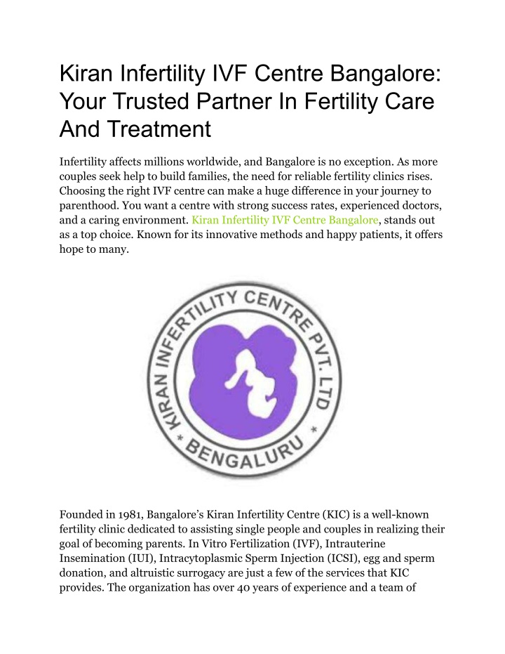kiran infertility ivf centre bangalore your