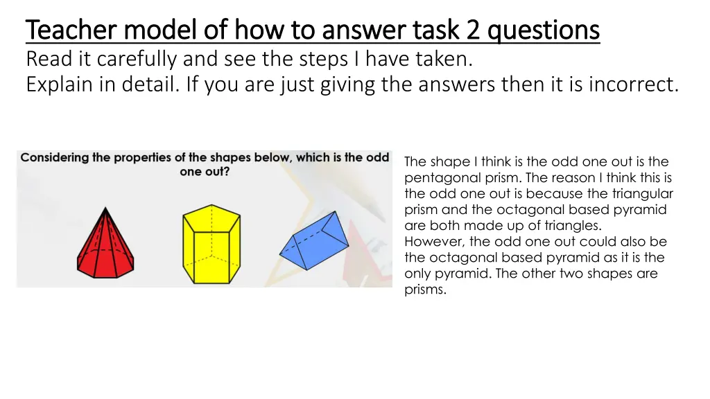 teacher model of how to answer task 2 questions