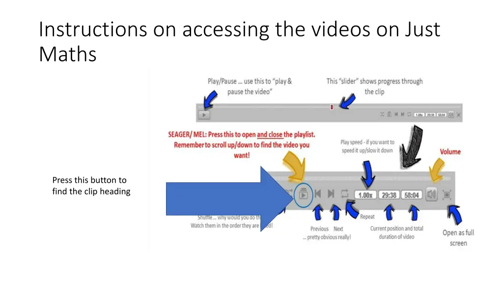 instructions on accessing the videos on just maths