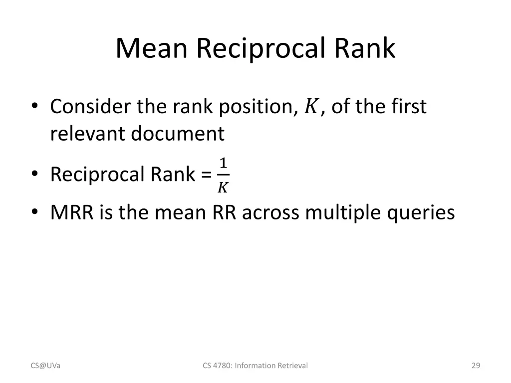 mean reciprocal rank 1