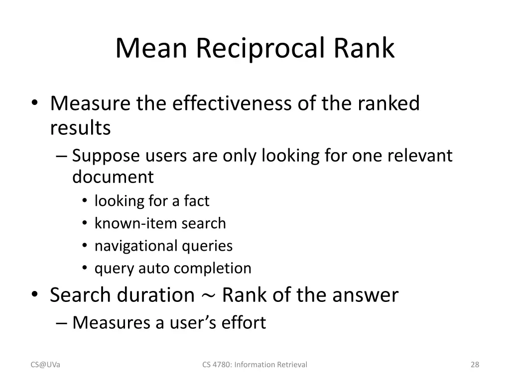 mean reciprocal rank