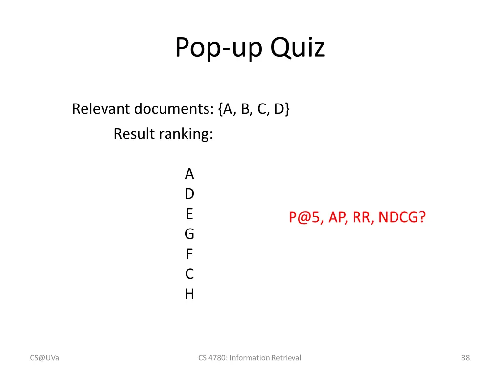 pop up quiz