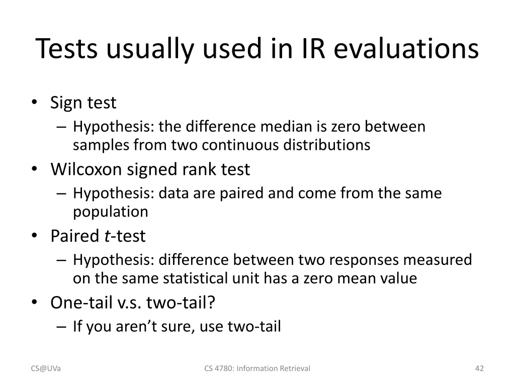 tests usually used in ir evaluations