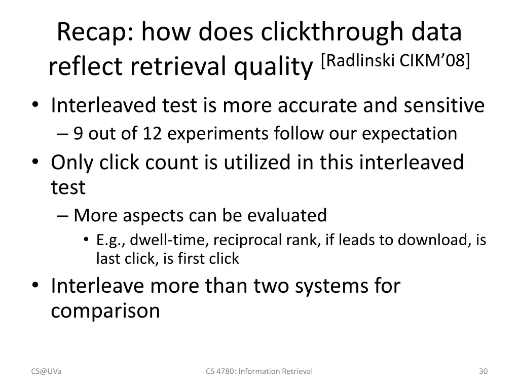 recap how does clickthrough data reflect