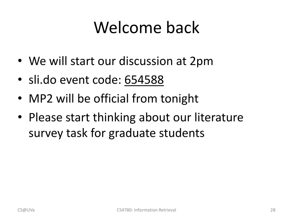 welcome back