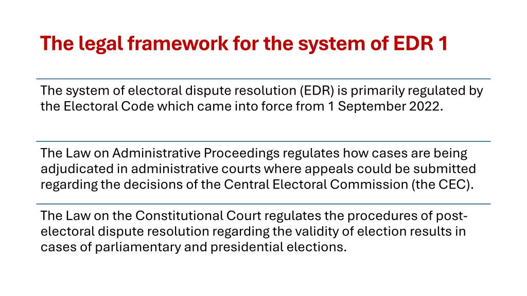 the legal framework for the system of edr 1