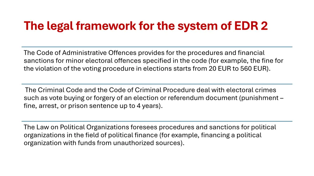 the legal framework for the system of edr 2