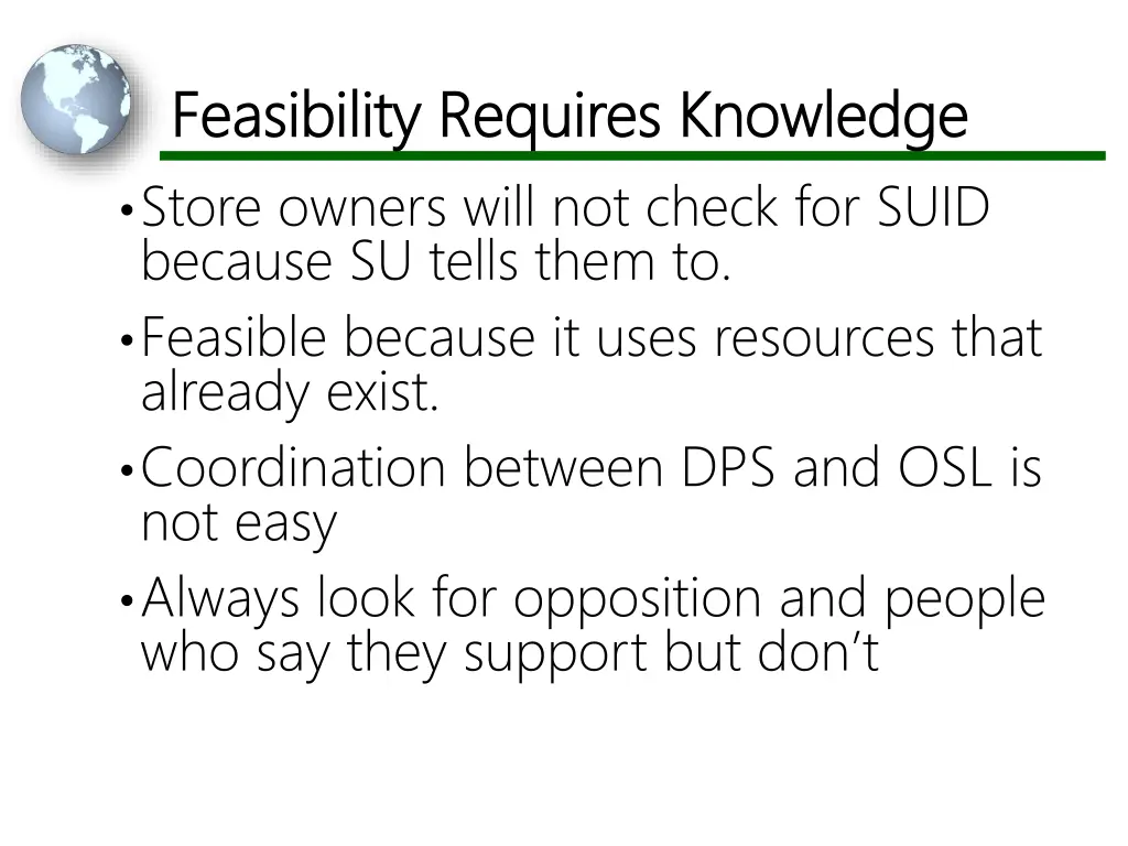 feasibility requires knowledge feasibility