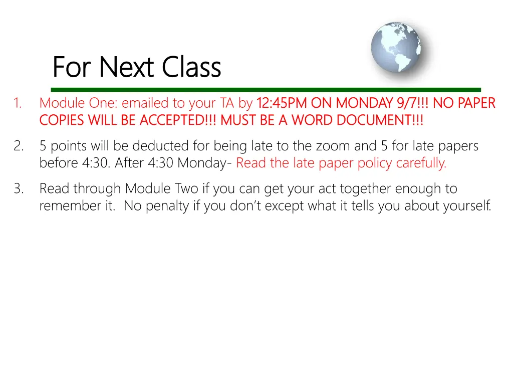for next class for next class