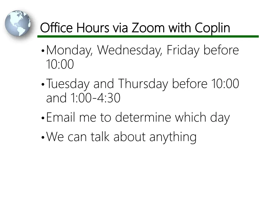office hours via zoom with coplin office hours