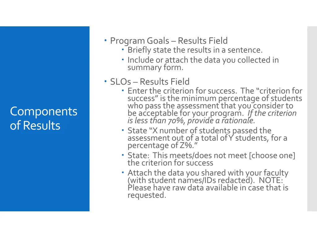 program goals results field briefly state