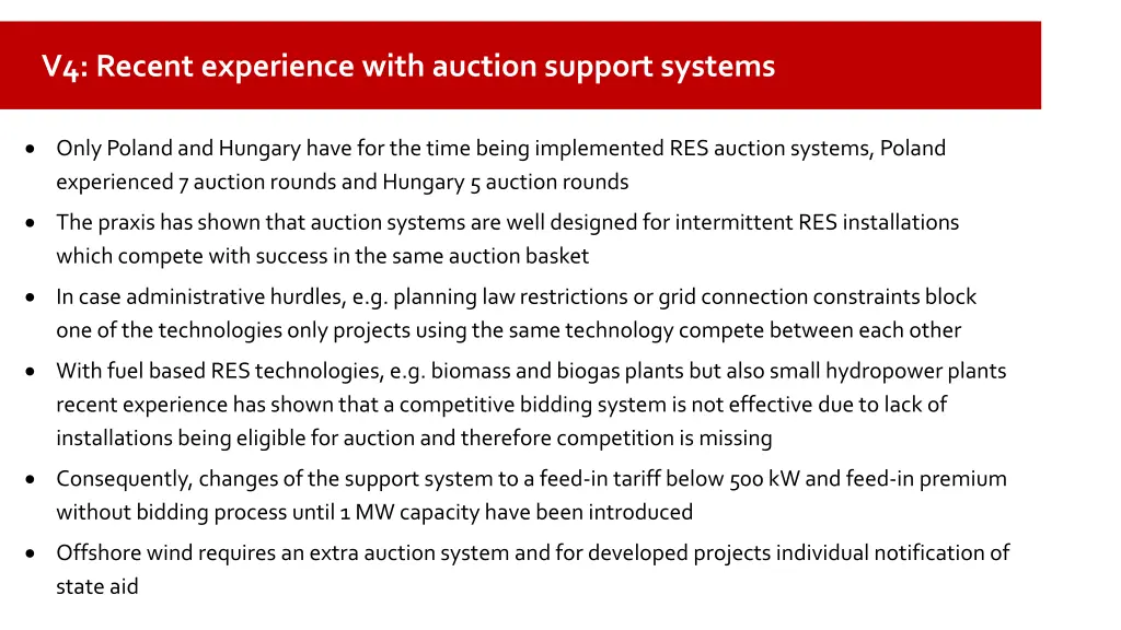 v4 recent experience with auction support systems