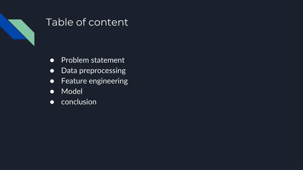 table of content