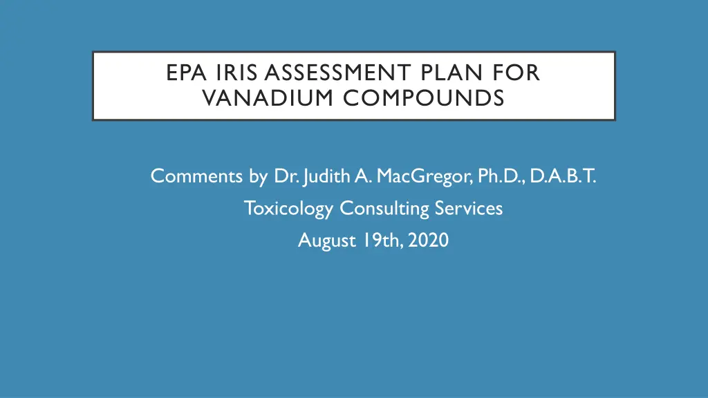 epa iris assessment plan for vanadium compounds