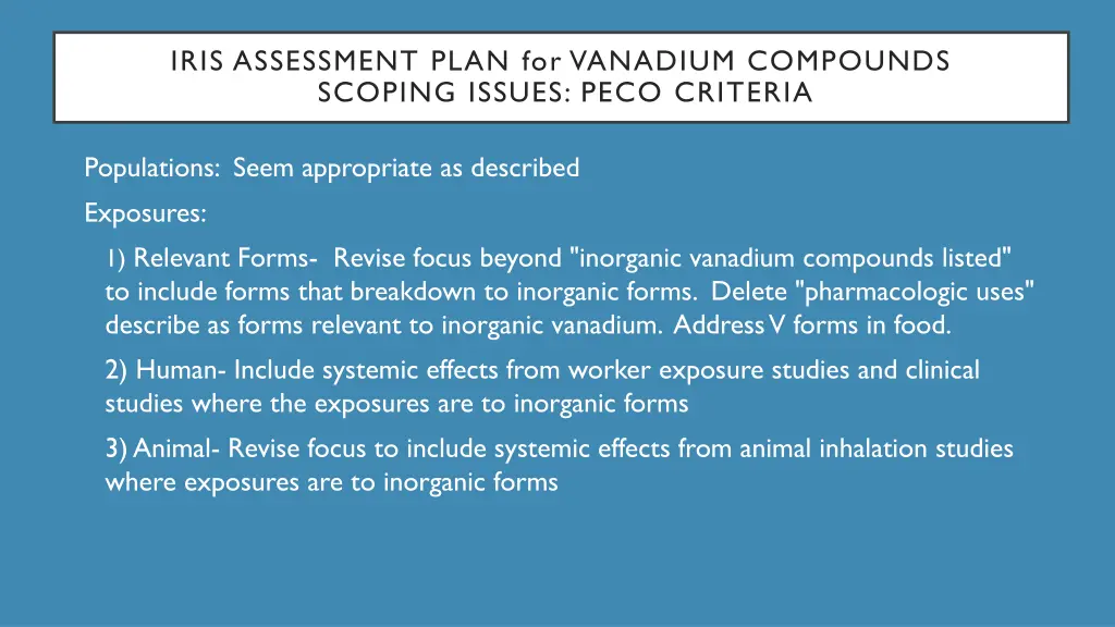 iris assessment plan for vanadium compounds