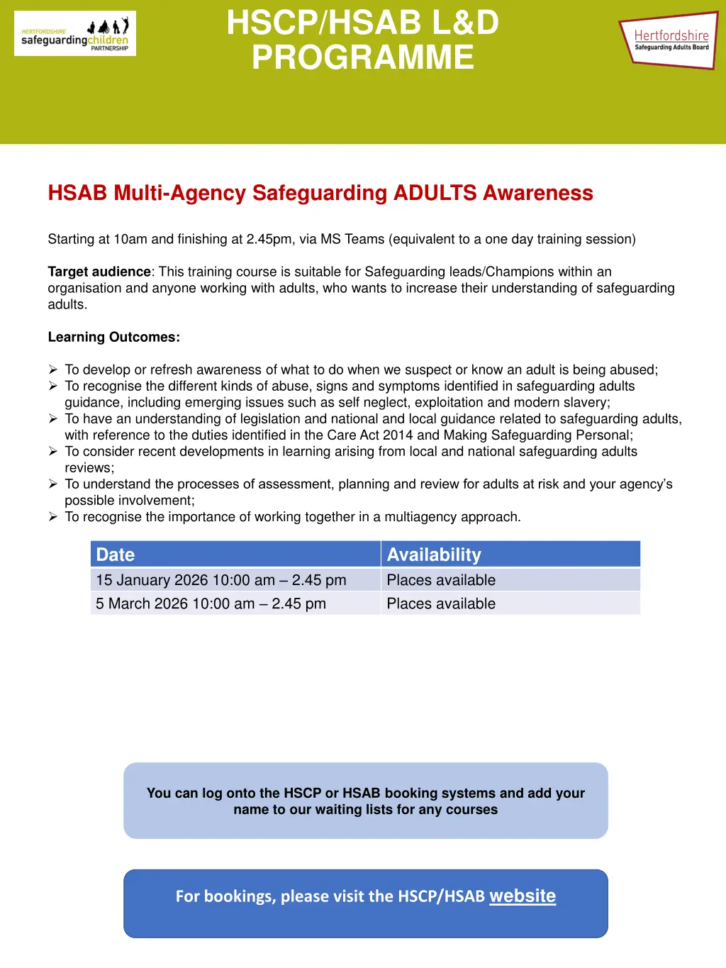hscp hsab l d programme programme