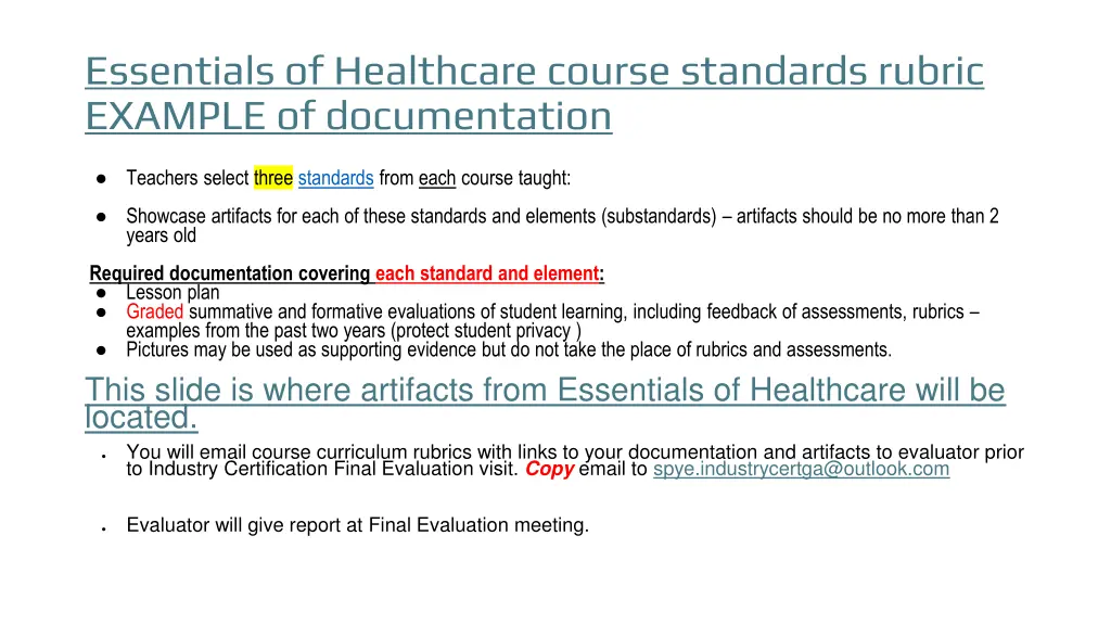 essentials of healthcare course standards rubric
