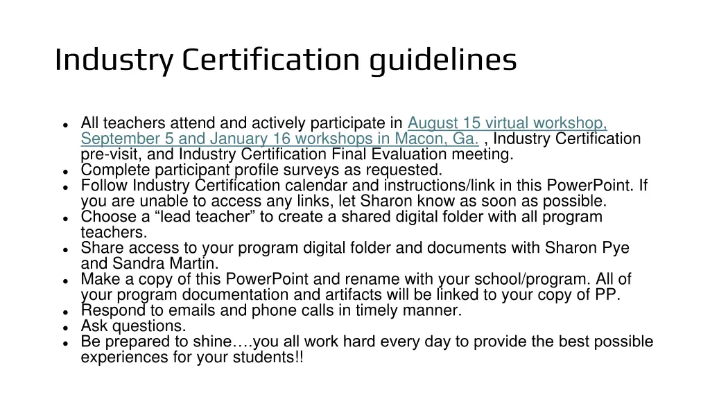 industry certification guidelines