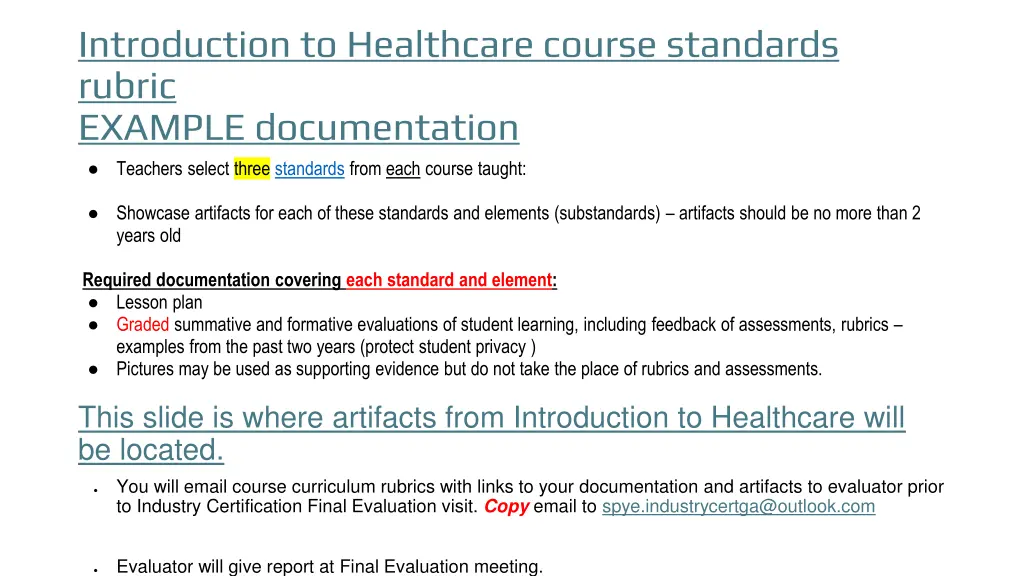 introduction to healthcare course standards