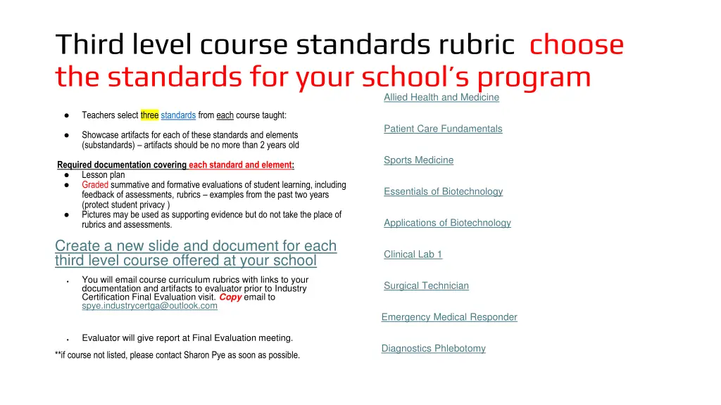 third level course standards rubric choose
