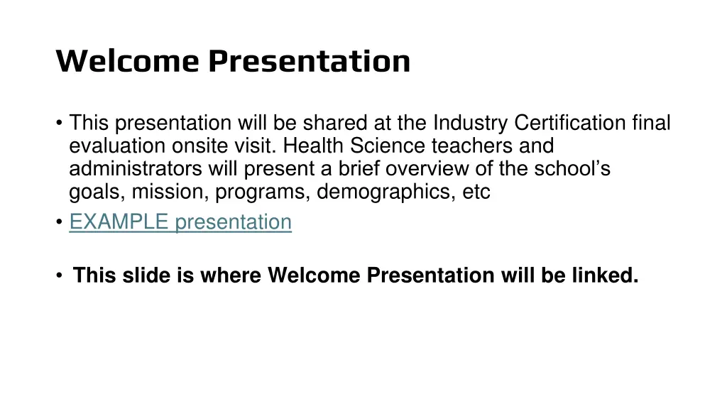 welcome presentation