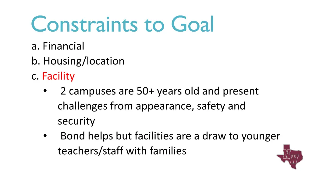 constraints to goal a financial b housing