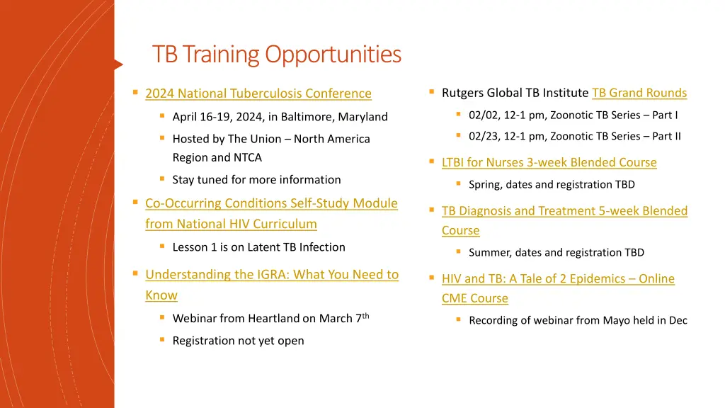 tb training opportunities