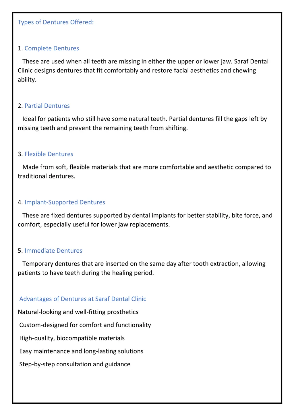 types of dentures offered
