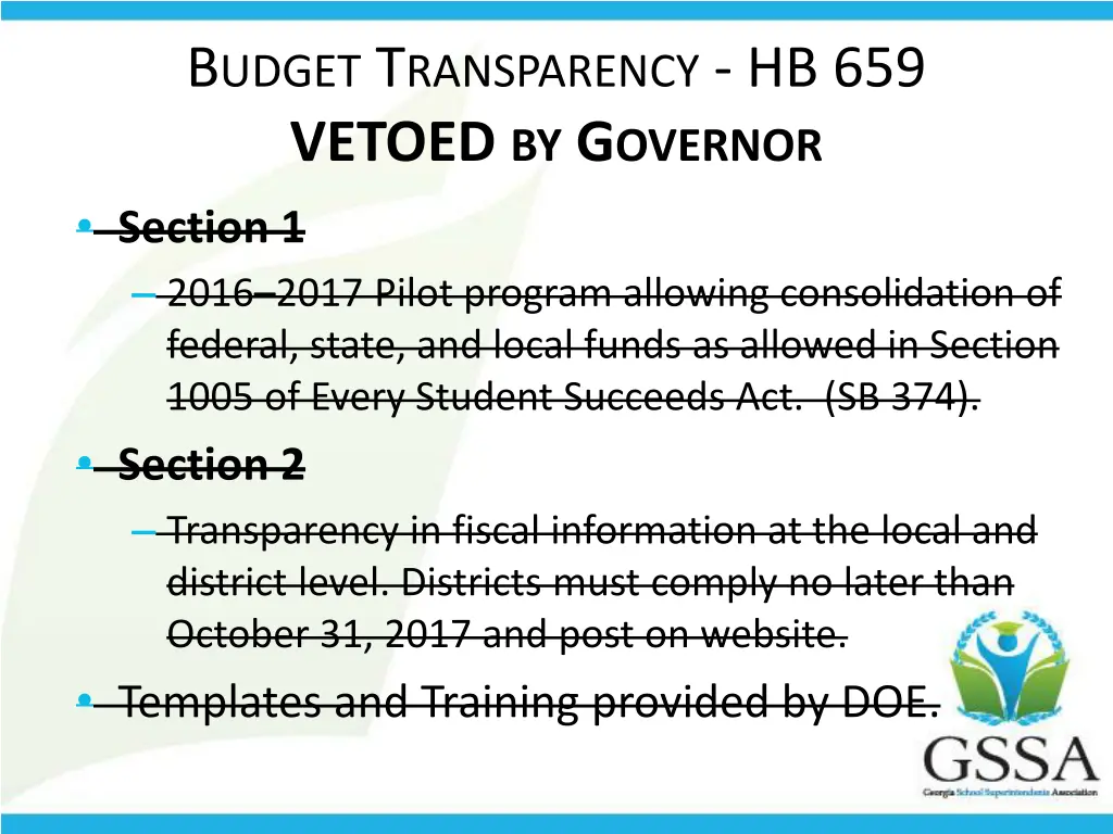 b udget t ransparency hb 659 vetoed by g overnor
