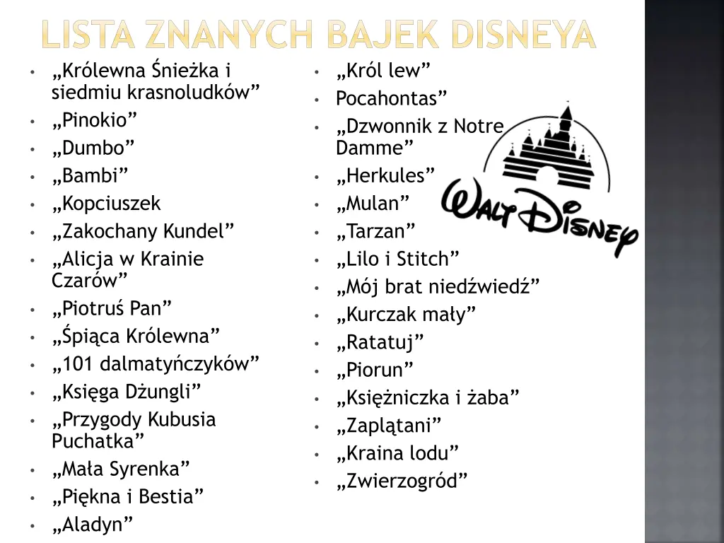 lista znanych bajek disneya kr lewna