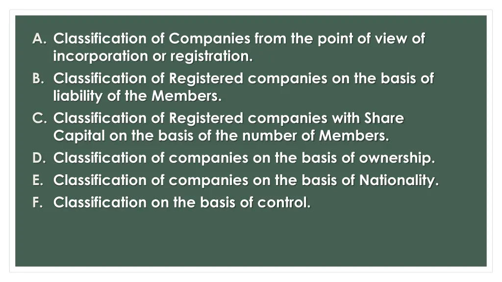 a classification of companies from the point