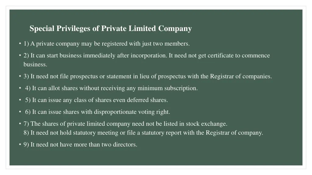 special privileges of private limited company