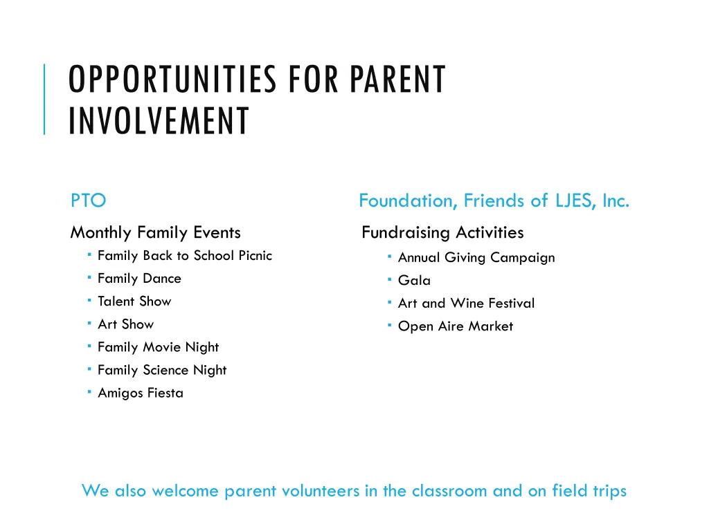opportunities for parent involvement