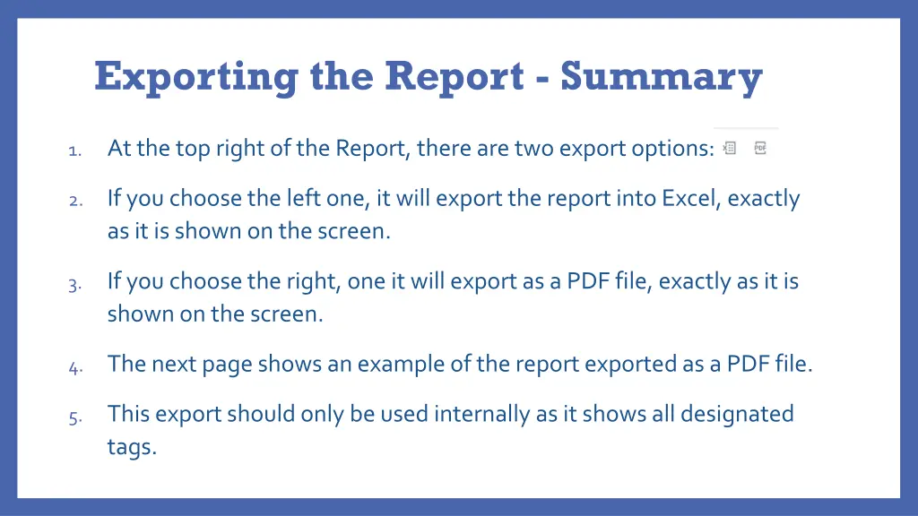 exporting the report summary