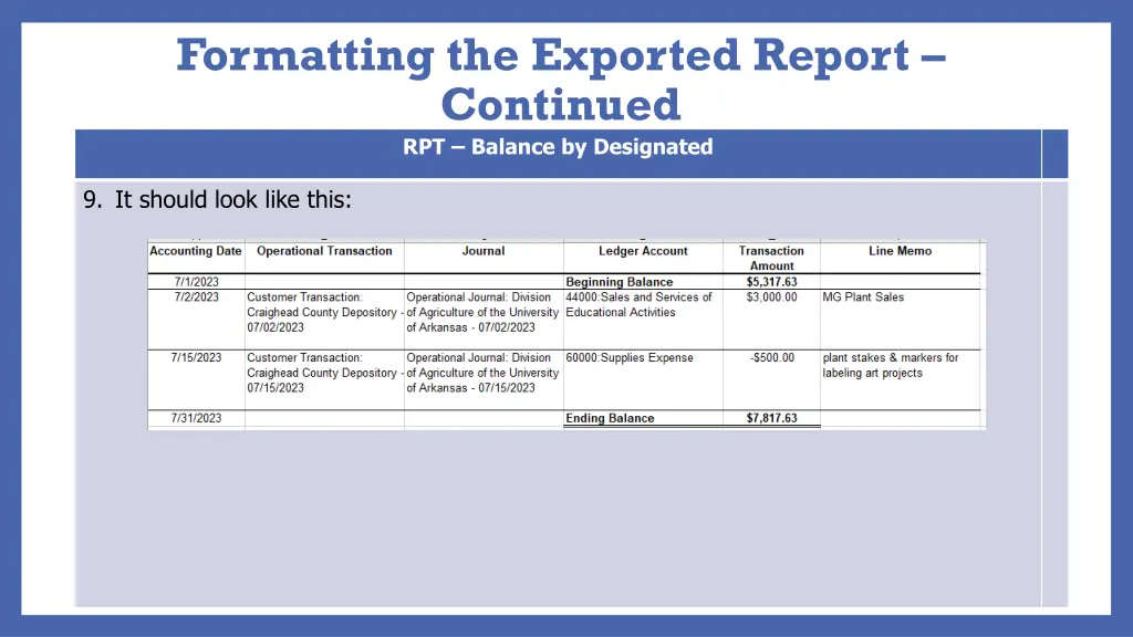 formatting the exported report continued 1