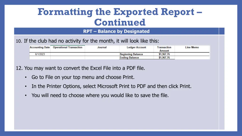formatting the exported report continued 2