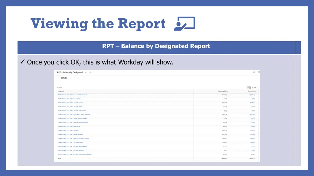 viewing the report