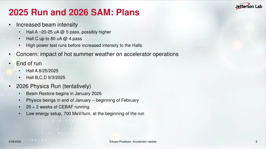 2025 run and 2026 sam plans
