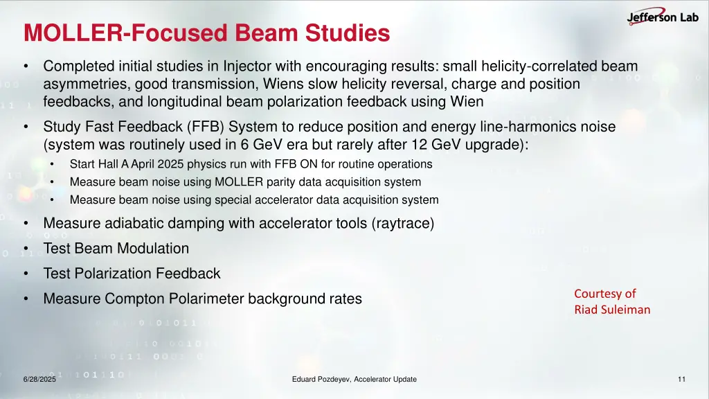 moller focused beam studies