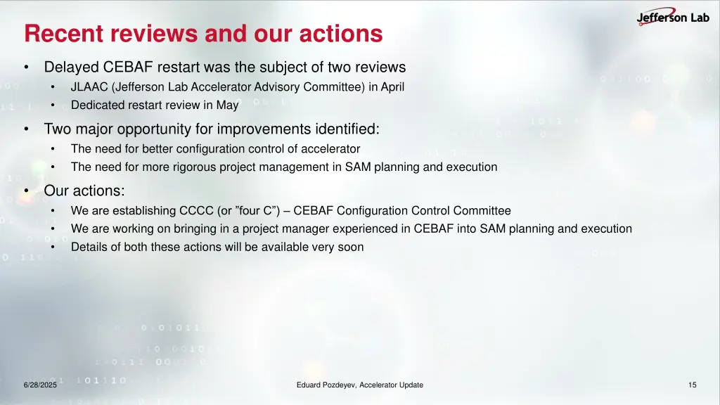 recent reviews and our actions